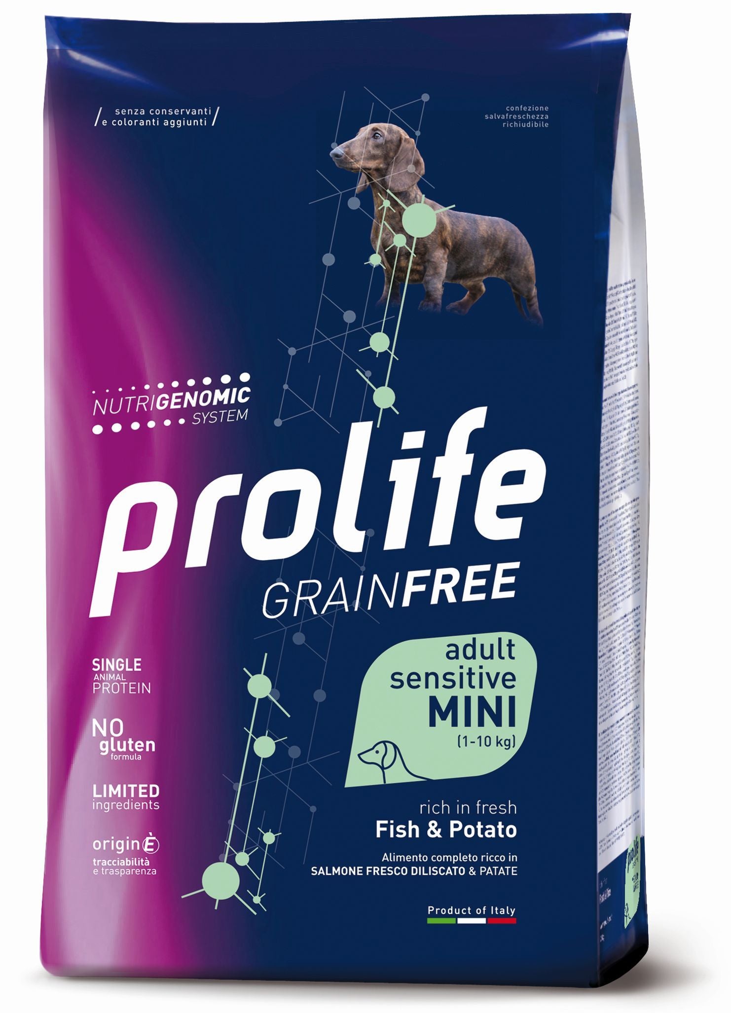Alimento completo Prolife Grain Free Mini Adult Salmone e Patate 7 kg per cani adulti di piccola taglia Alimento completo Prolife Grain Free Mini Adult Salmone e Patate 7 kg per cani adulti di piccola taglia